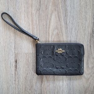 Coach Black Embossed Leather Wristlet, New Without Tags.